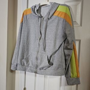 Gray Hoodie with Orange and Green Accents
